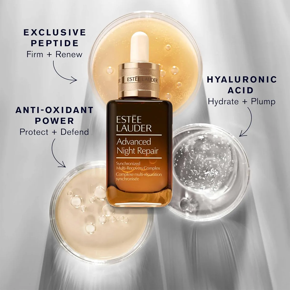 Advanced Night Repair ingredients: peptide, hyaluronic acid and antioxidant support