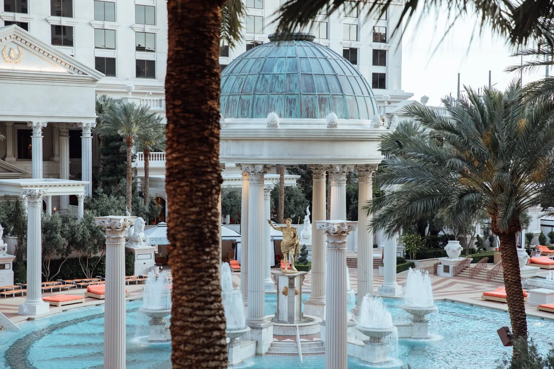 Roman columns and fountains at the Caesars Palace pool complex