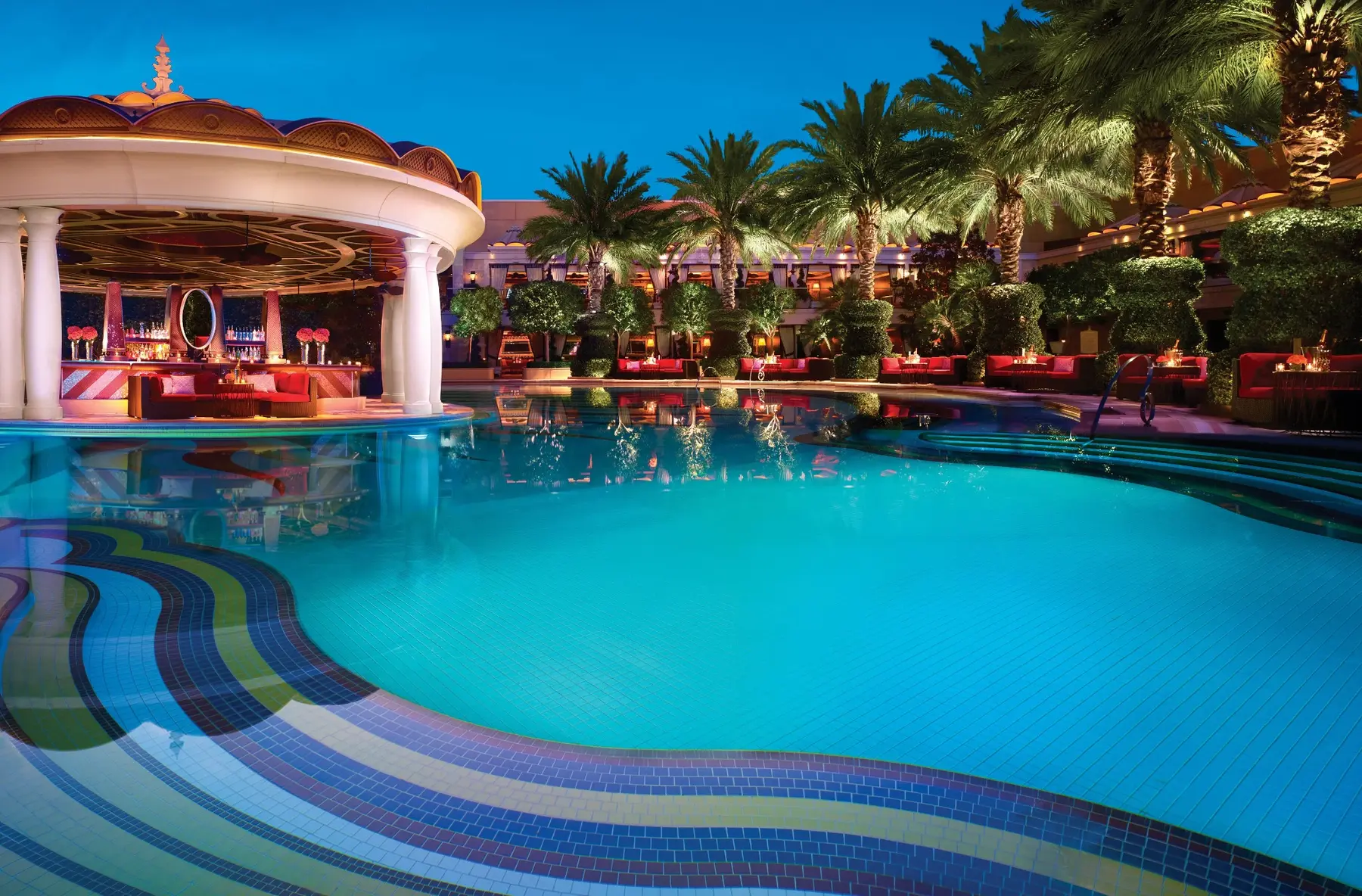 Encore pool glowing at night